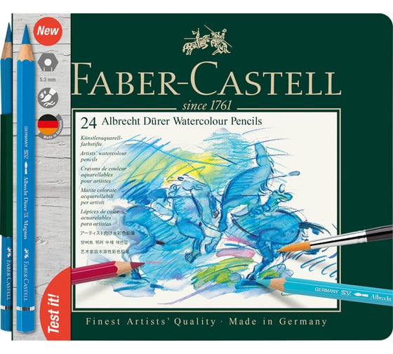 Художественные акварельные карандаши Faber-Castell albrecht dürer, 24 цвета, металлическая коробка 117524