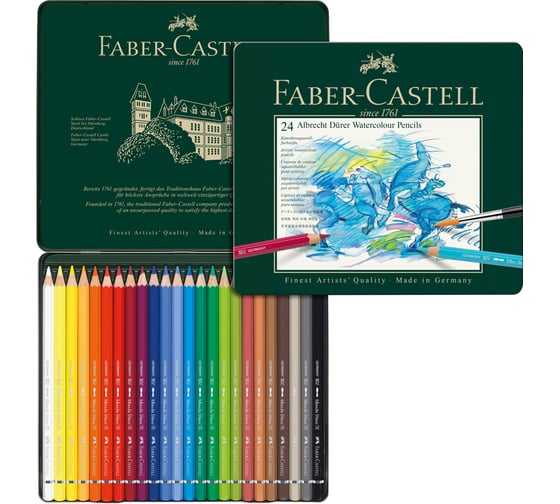 Художественные акварельные карандаши Faber-Castell albrecht dürer, 24 цвета, металлическая коробка 117524