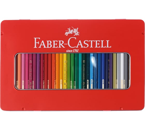 Цветные карандаши Faber-Castell замок, 36 цветов, шестигранные, заточенные, металлическая коробка 115886