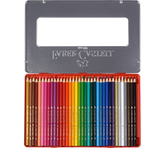 Цветные карандаши Faber-Castell замок, 36 цветов, шестигранные, заточенные, металлическая коробка 115886