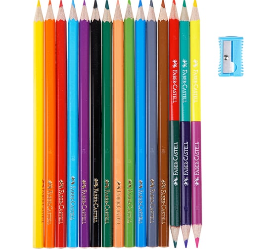 Цветные карандаши Faber-Castell замок, 12 цветов, шестигранные, заточенные, 6 цветов, точилка, картонная коробка, европодвес 110312