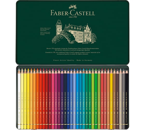 Цветные карандаши Faber-Castell художественные polychromos, 36 цветов, заточенные, металлическая коробка 110036