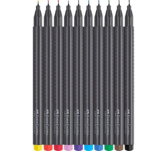 Набор капиллярных ручек Faber-Castell grip finepen 10 цветов, 0,4мм, трехгранные, пластиковый чехол, европодвес 151610