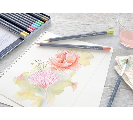 Художественные акварельные карандаши Faber-Castell goldfaber aqua, 12 пастельных цветов, металлическая коробка 114622