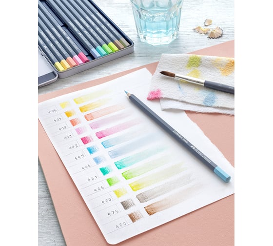 Художественные акварельные карандаши Faber-Castell goldfaber aqua, 12 пастельных цветов, металлическая коробка 114622