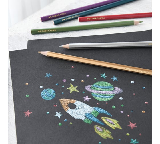 Цветные карандаши Faber-Castell , 10 цветов, металлик, заточенные, картонная упаковка 201583