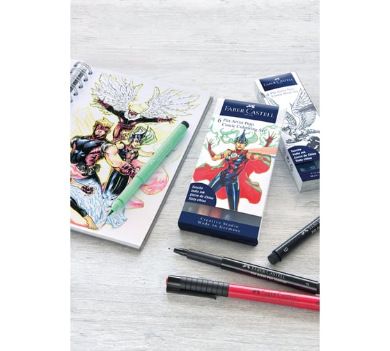 Набор капиллярных ручек Faber-Castell pitt artist pens comic colouring brush, ассорти, 6 шт, европодвес 267196