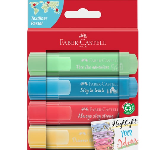 Набор текстовыделителей Faber-Castell tl 46 pastel 4 цвета, 1-5 мм, картон 254625 1