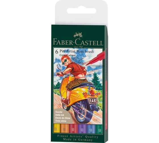 Набор капиллярных ручек Faber-Castell pitt artist pen brush colour wheel, 6 шт, пластиковая упаковка, европодвес 167174 1