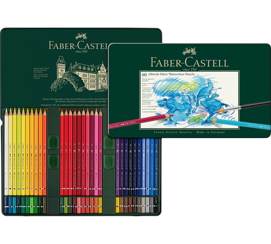 Художественные акварельные карандаши Faber-Castell albrecht dürer, 60 цветов, металлическая коробка 117560