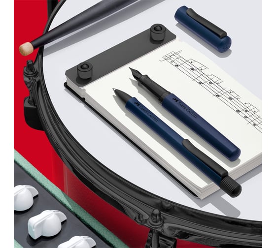 Автоматическая шариковая ручка Faber-Castell hexo черная, 1,0 мм, поворотный, шестигранный, синий корпус, картонная коробка 140544