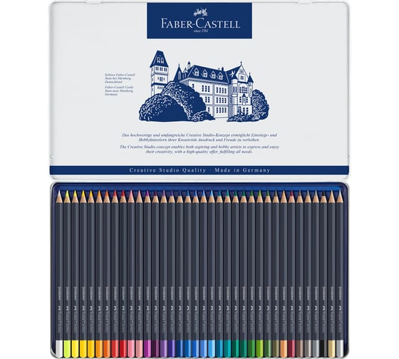 Цветные карандаши Faber-Castell goldfaber, 36 цветов, круглые, заточенные, металлическая коробка 114736