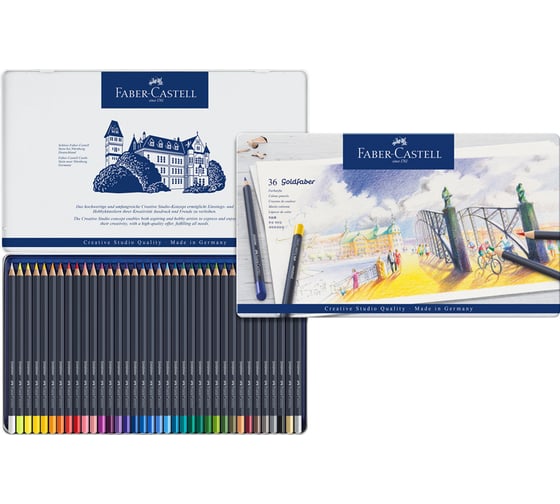 Цветные карандаши Faber-Castell goldfaber, 36 цветов, круглые, заточенные, металлическая коробка 114736