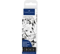 Набор капиллярных ручек Faber-Castell pitt artist pens manga black set, черный, 4 шт, 0,1/0.7 мм/soft brush/soft calligraphy, европодвес 267121