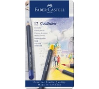 Цветные карандаши Faber-Castell goldfaber, 12 цветов, круглые, заточенные, металлическая коробка 114712