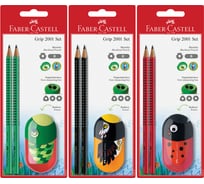 Набор чернографитных карандашей Faber-Castell grip 2001 2 шт, трехгранные, заточенные, ластик-точилка, блистер 183570
