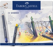 Цветные карандаши Faber-Castell goldfaber, 24 цвета, круглые, заточенные, металлическая коробка 114724
