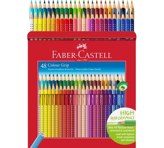 Цветные карандаши Faber-Castell grip, 48 цветов, трехгранные, заточенные, картонная коробка, европодвес 112449