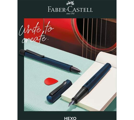 Ручка-роллер Faber-Castell hexo черная, 0.7 мм, шестигранный, синий корпус, картонная коробка 140545