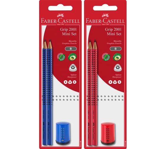 Набор чернографитных карандашей Faber-Castell grip 2001 2 шт, точилка, заточенные, блистер 183798