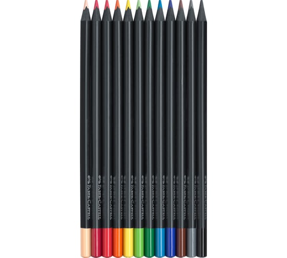 Цветные карандаши Faber-Castell black edition, 12 цветов, трехгранные, черное дерево, заточенные, картон 116412