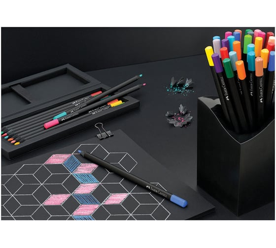 Цветные карандаши Faber-Castell black edition, 24 цвета, трехгранные, черное дерево, заточенные, картон 116424