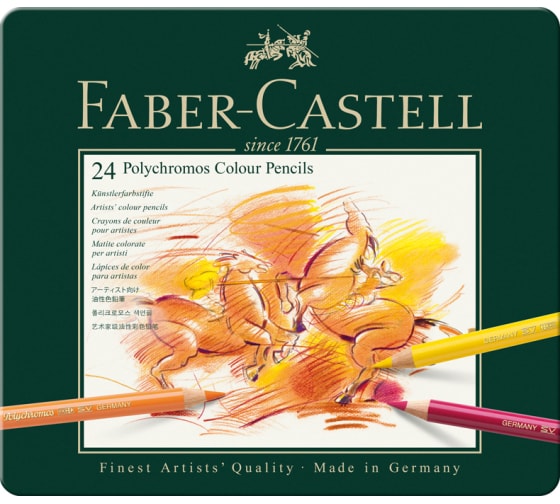 Цветные карандаши Faber-Castell художественные polychromos, 24 цвета, заточенные, металлическая коробка 110024 1