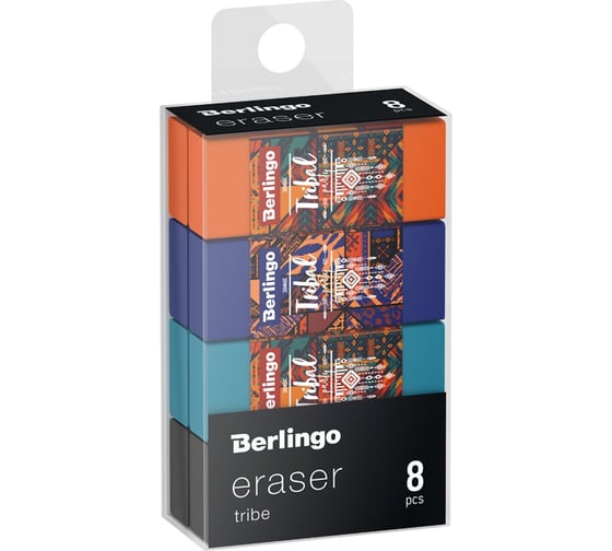 Ластик Berlingo tribe 8 шт, прямоугольный, 50x20x11 мм, pvc бокс BLc_00S06_8