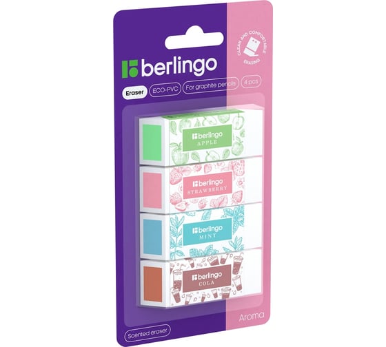 Ластик Berlingo aroma 4 шт, 58x22x20 мм, блистер BLc_00630_4 1