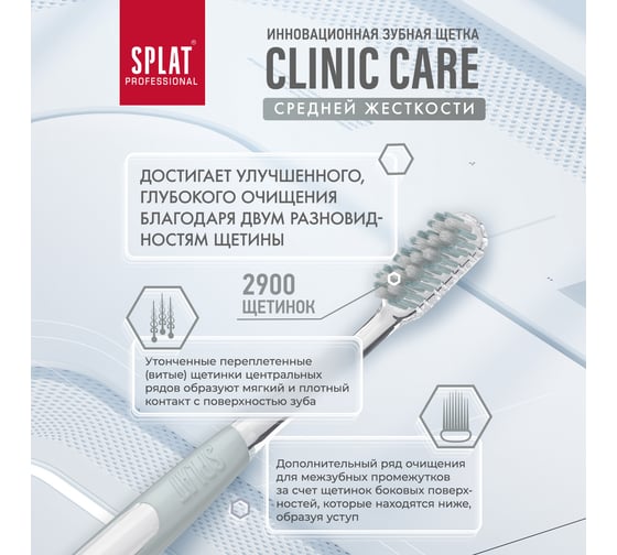 Зубная щетка SPLAT Prof CLINIC CARE Medium белый 111.14225.0114