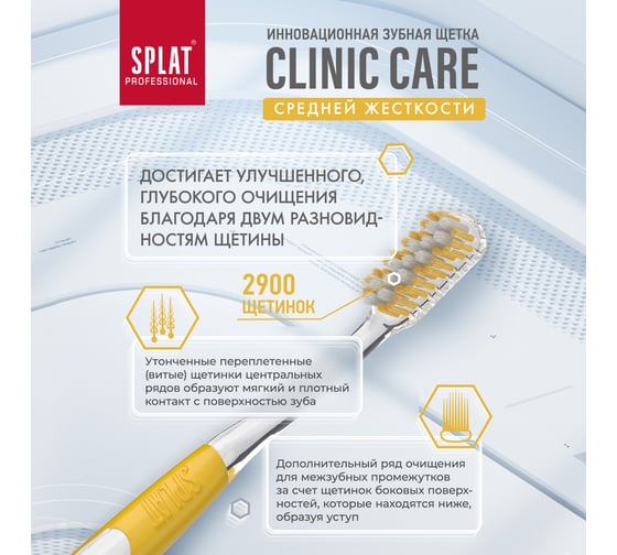 Зубная щетка SPLAT Prof CLINIC CARE Medium желтый 111.14225.0115
