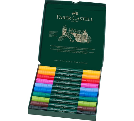Набор акварельных пигментированных маркеров Faber-Castell albrecht dürer 10 цветов, двусторонние, кистевой/пулевидный наконечник 160310