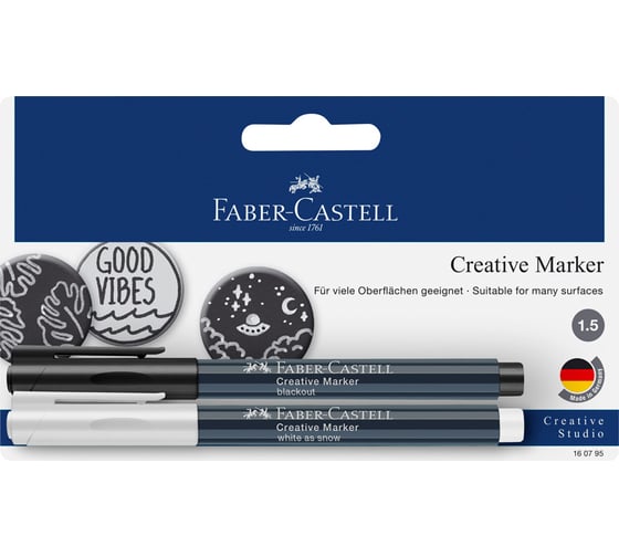 Набор маркеров для декорирования Faber-Castell creative белый/черный, пулевидный наконечник, 1,5 мм, блистер 160795