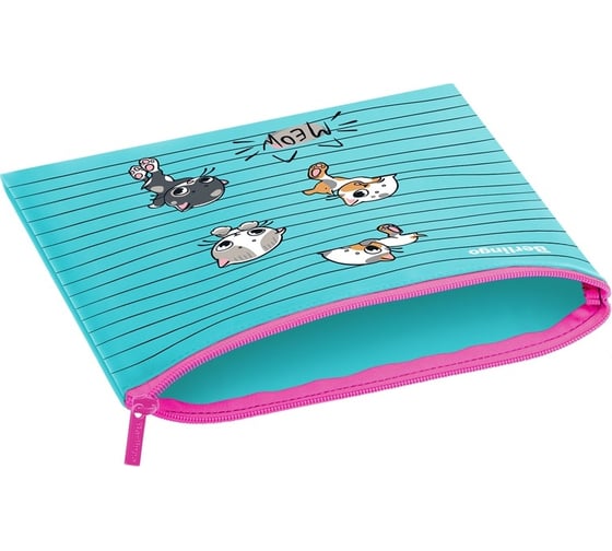 Папка Berlingo kittens green 1 отделение, а5, 255x205 мм, полиуретан, на молнии PVC07134