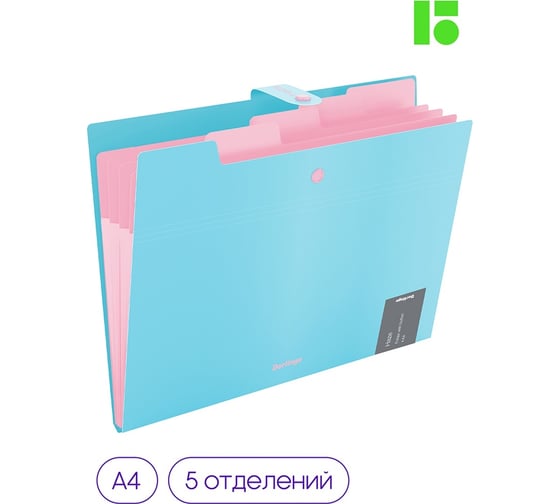 Папка Berlingo haze 5 отделений, а4, 600 мкм, на кнопке, голубая, софт-тач XF4_05921