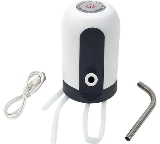 Электрическая беспроводная помпа для бутилированной воды URM с USB-зарядкой, пластик, черно-белая D01377