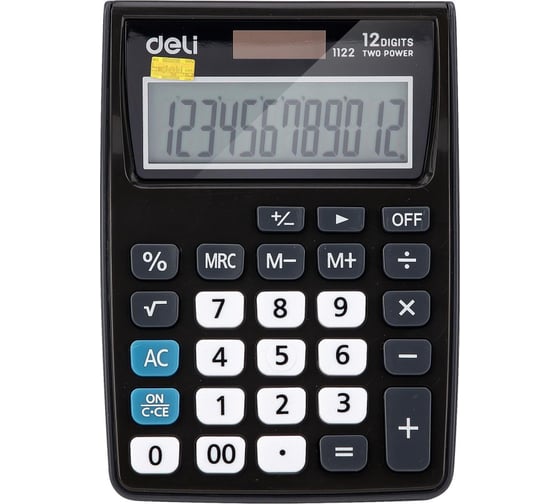 Карманный калькулятор DELI e1122, 12 разрядный, lcd дисплей, двойное питание, серый 1407144