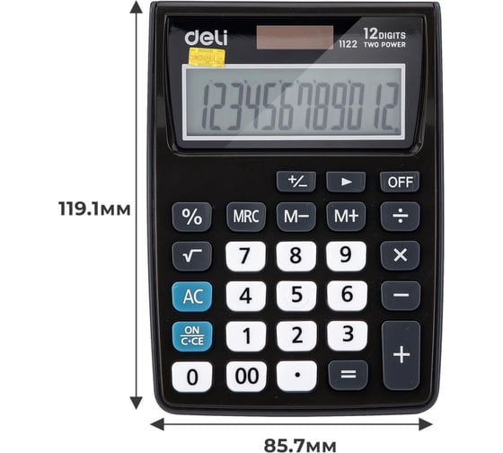 Карманный калькулятор DELI e1122, 12 разрядный, lcd дисплей, двойное питание, серый 1407144