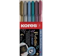 Маркер-кисть Kores metallicstyle 6 цветов, металлик, в прозрачной пластиковой коробке 1536770
