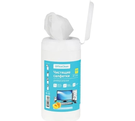 Чистящие влажные салфетки OfficeClean универсальные, в тубе, с ароматом абрикоса, 100 шт 325154