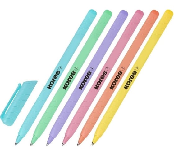 Шариковая неавтоматическая ручка Kores 6 цветов, чернила синие, 6 шт в упаковке 1536764 1