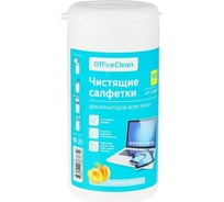Чистящие влажные салфетки для мониторов всех типов OfficeClean в тубе, с ароматом абрикоса, 100 шт 325157