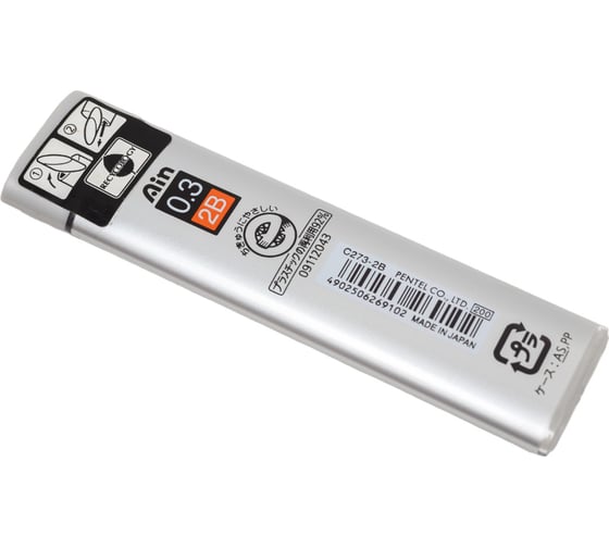 Грифели для автоматических карандашей Pentel Ain Stein C273-2BO 0.3 мм, 15 грифелей, в тубе, 2B 704086