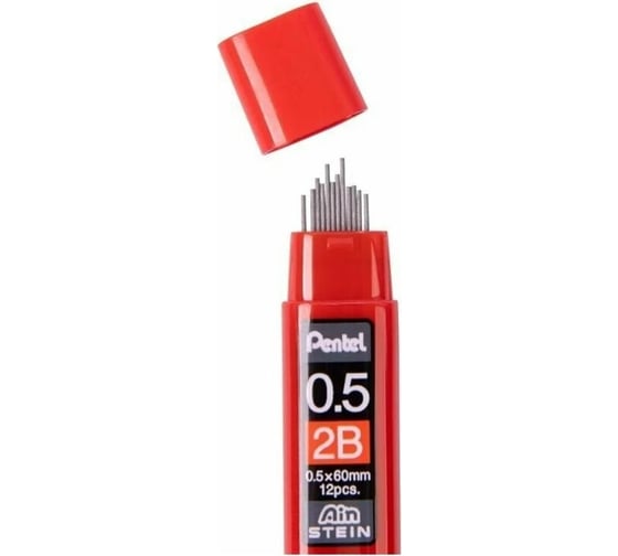 Грифели для автоматических карандашей Pentel Ain Stein C275S-2B 0.5 мм, 12 грифелей, в тубе, 2B 586225