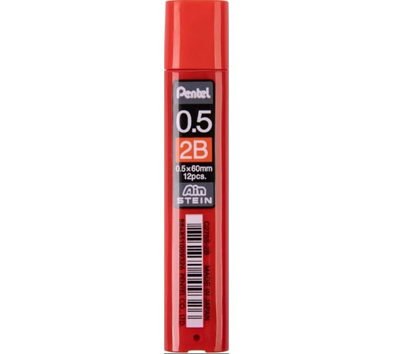 Грифели для автоматических карандашей Pentel Ain Stein C275S-2B 0.5 мм, 12 грифелей, в тубе, 2B 586225