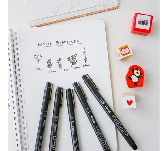 Линер Pentel Pointliner 0.2 мм 12 шт S20P-2A черные чернила 708861