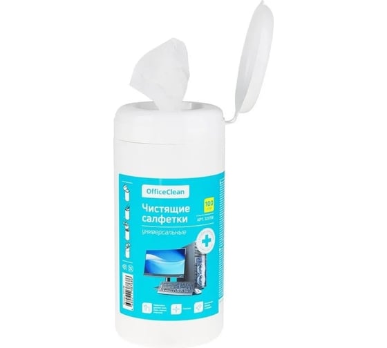 Чистящие влажные салфетки OfficeClean универсальные, антибактериальные, в тубе, плотные, 100 шт 325158