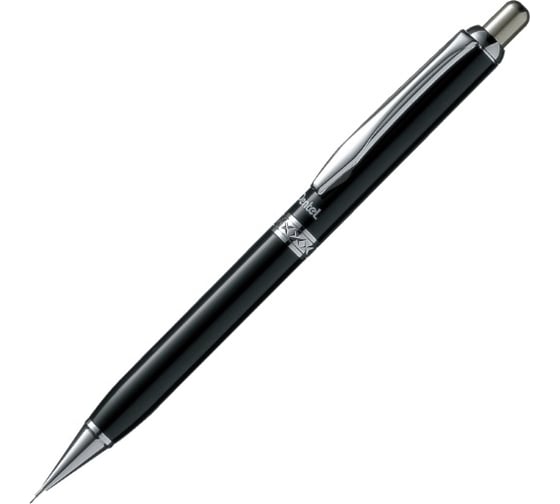 Автоматический карандаш Pentel A811A металлический корпус, черный лак, лазерная гравировка, 0.5 мм, в пакете, с европодвесом 673828 1