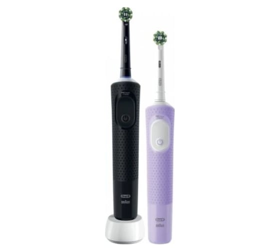 Набор оригинальных электрических зубных щеток ORAL-B Vitality Pro, 2 щетки, черная и лиловая, 2 насадки 0053019397