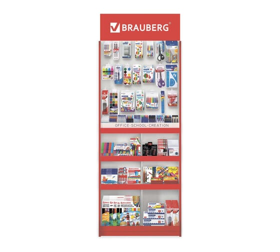 Напольная усиленная стойка для размещения товара BRAUBERG 210х78х40 см, 4 полки, 30 ячеек, 21 крючок 504341